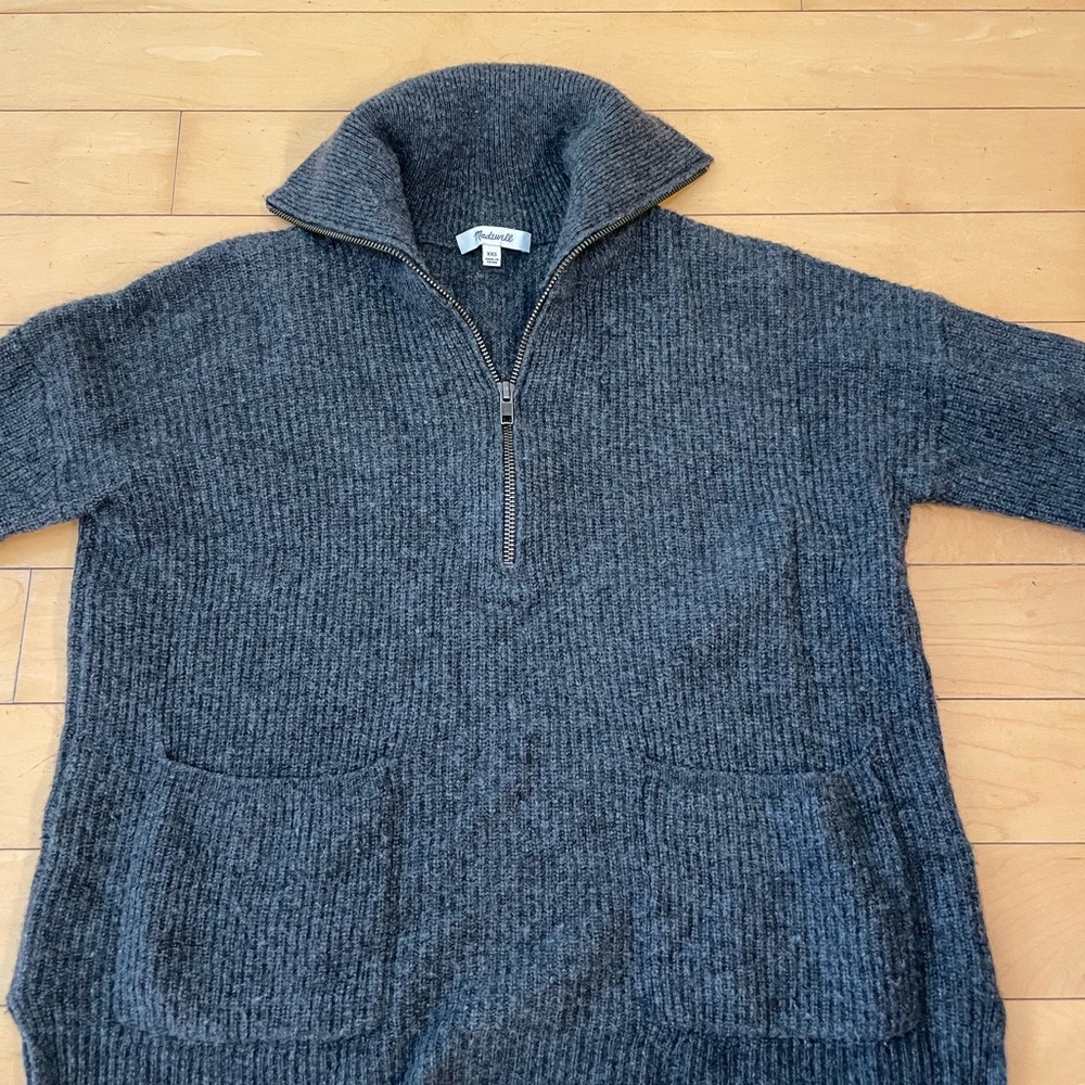 Madewell gray over the head quarterzip knit sweater
